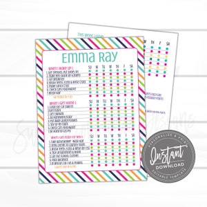 Editable Kids Checklist, Daily Task List, Customizable Chore Chart, Kids weekly planner, Stripe Chore Chart, Printable Instant Access