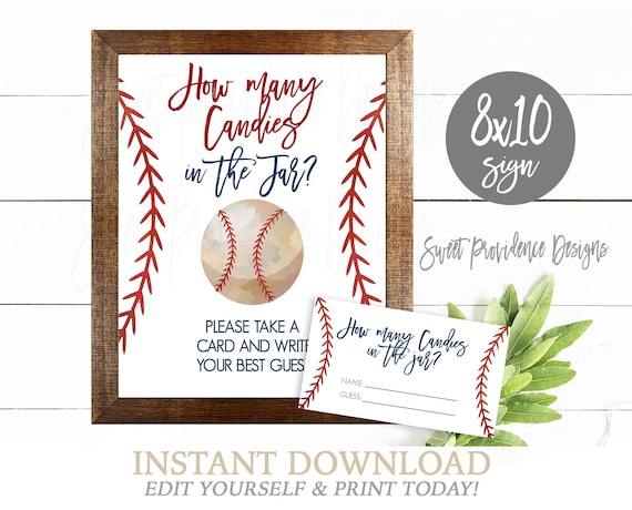 Baby Shower Sign, Baby Shower Guess the Candies Sign, Editable Baseball Baby Shower, Candy Game Sign, Baseball Sign, Instant Access Il_570xn