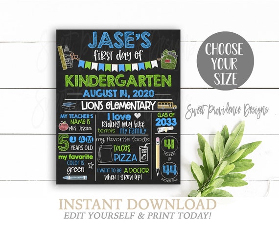 First Day of School Chalkboard, First Day of School sign, ANY GRADE, Back to School, 1st Day Printable Sign, EDITABLE, Instant Download Il_570xn
