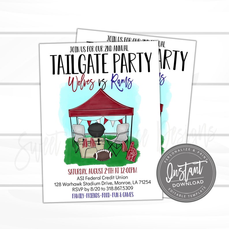 Editable Tailgate Party Flyer, Football Neighborhood Street Party, Football Tailgate Party, Football Season, Instant Access Edit Now image 1