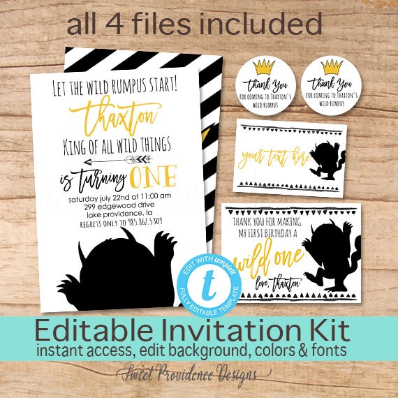 wild one birthday invitation party pack wild one invite editable