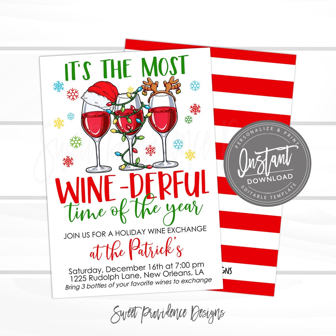 Christmas Wine Exchange Holiday Party Christmas Invitation Etsy