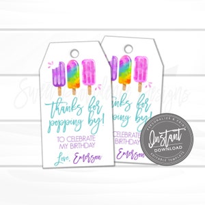 Thank You Favor Tag Template, Popsicle Birthday Thank You Tag, DIY Birthday Tag Printable, Instant Access, Edit Yourself - Instant Access