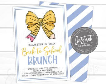 Invitación al brunch de regreso a la escuela, brunch, folleto escolar, recaudación de fondos del PTO, plantilla editable, Sweet Providence, descarga instantánea