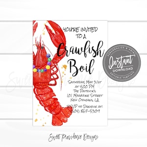 Crawfish Boil Invitation, Any Occassion Crawfish Boil invite, Editable Mardi Gras Crawfish Boil Invitation,  Instant Access