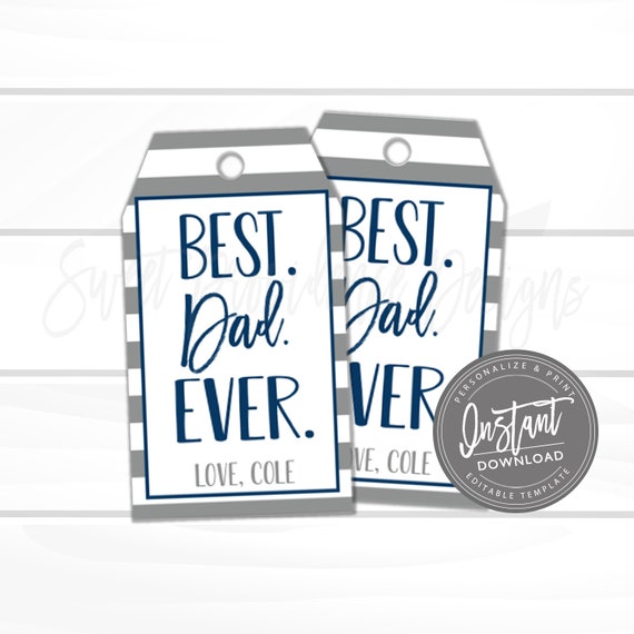 Fathers Day Tag Printable, Instant Download Tags, Best Dad Ever Gift Tag, Father's Day Greeting Card Printable, Instant Access- Edit Now Il_570xn