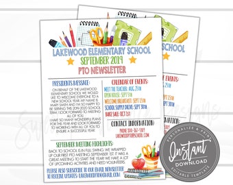 Editable Newsletter Template, School PTO PTA Open House Flyer template, P.T.O Meeting, Daycare, Back to School, Instant Access- Edit Now