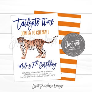 Tailgate Birthday Invitation, Tiger birthday, Editable Boy Birthday template, Football tailgate time Invite, Instant Access- EDIT NOW