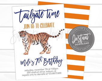 Tailgate Birthday Invitation, Tiger birthday, Editable Boy Birthday template, Football tailgate time Invite, Instant Access- EDIT NOW