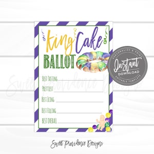 Mardi Gras King Cake Ballot, Editable Mardi Gras Voting template, Printable King Cake Voting Ballot, Mardi Gras Potluck, Instant Access image 1