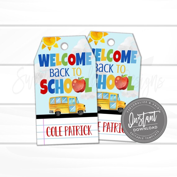 Back to School Teacher Printable Gift Tag, Welcome Back Favor Tag template, Student school Printable, PTO PTA, Instant Access- Edit Now Il_570xn