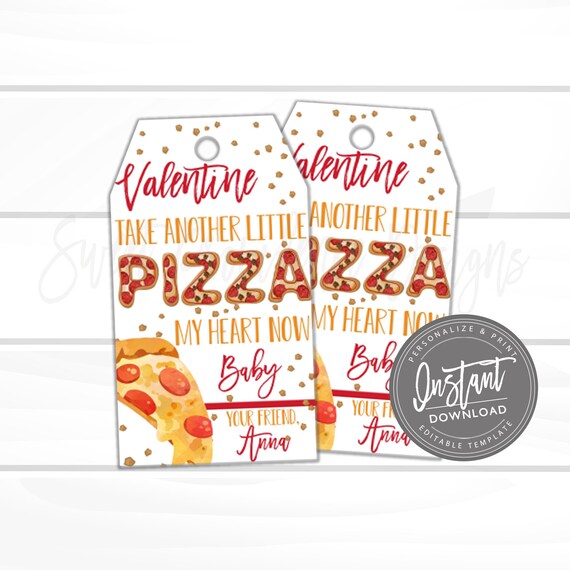 Valentine Favor Tags Printable Take Another Pizza My Heart Pizza Valentine Party Editable 