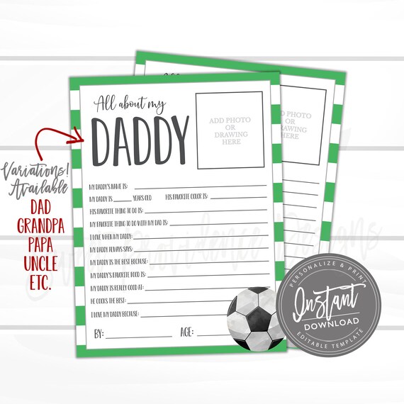 EDITABLE Fathers day questionnaire, All about Daddy, Survey questions for kids, Fathers Day Survey, Father's Day Gift, Father's Day Present Il_570xn