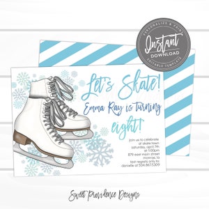 Faire-part de patinage sur glace, invitation d'anniversaire de skate, fête de patinage sur glace fille, patinons, huit, invitation d'anniversaire modifiable, accès instantané imprimable image 1