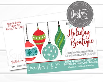 Craft Show Postcard, Christmas Holiday Fair Fest, Vendor market, Flyer, Church, School, Editable, Printable Flyer Template, Instant Download