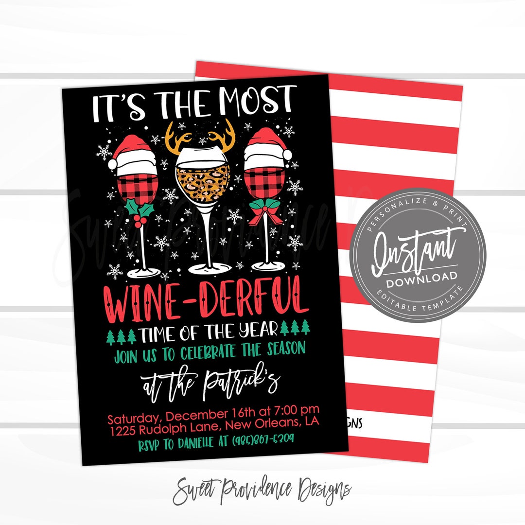 Christmas Wine Exchange, Holiday Party, Christmas Invitation, Editable