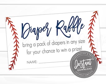 Diaper Raffle Card, Baseball Diaper Raffle Card, EDITABLE Diaper Raffle Insert, Little All Star, , Instant Access