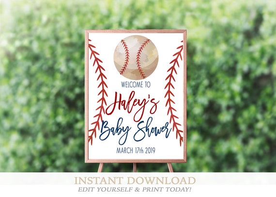 Baby Shower Welcome Sign, Personalized Baby Shower Sign, Editable Entry Sign, Easel Sign, Baseball, Instant Access, Sweet Providence Il_570xn