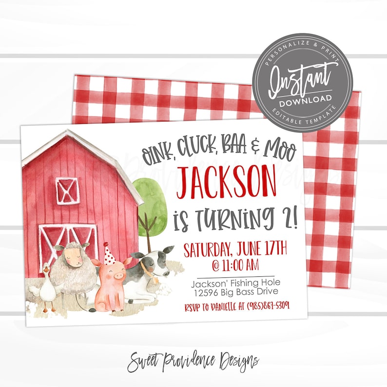 Farm Birthday Invitation, Editable Boy Barn Party, Digital Invite, Farm Animals, Barnyard, Boy Invitations, Printable Instant Access image 1