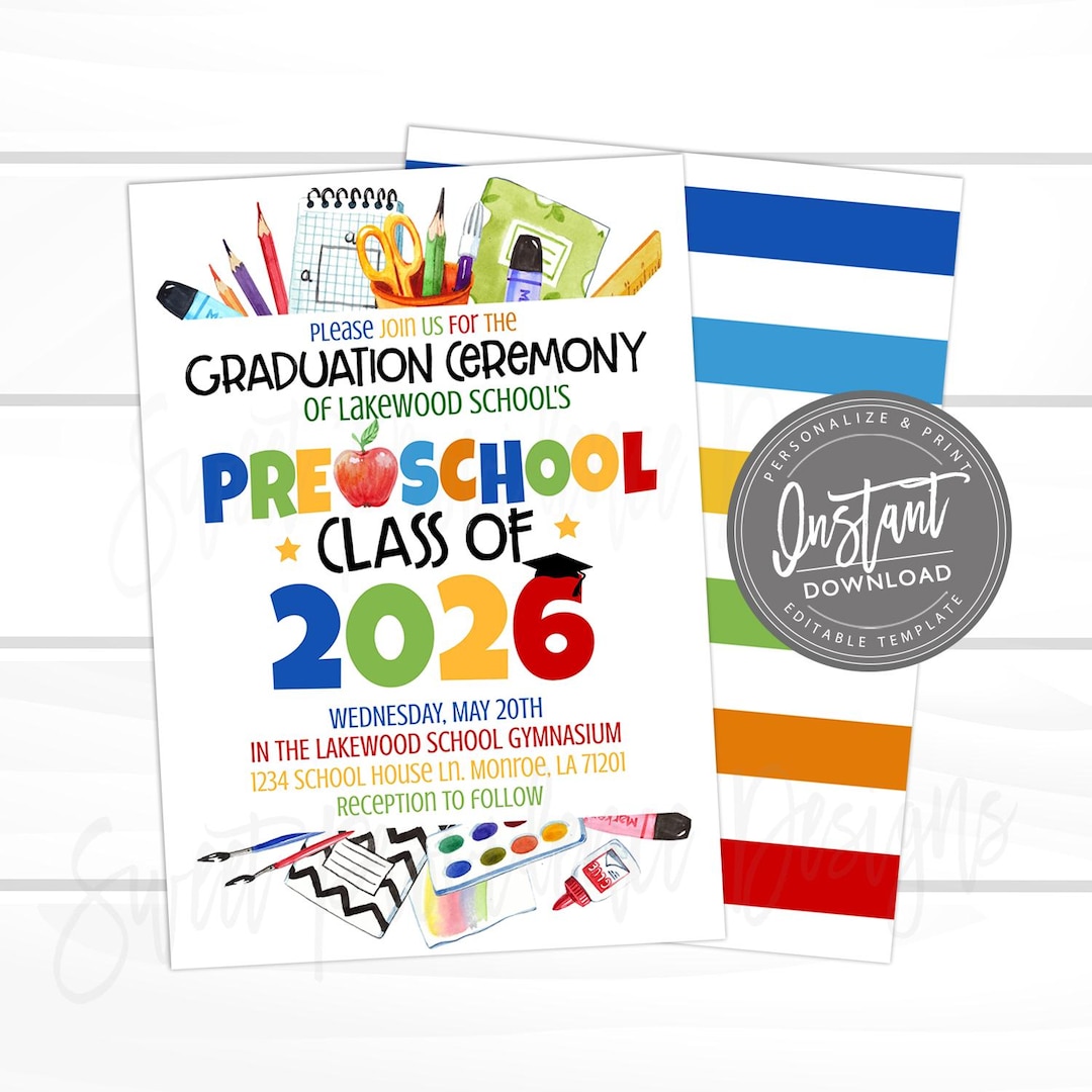 Preschool Graduation Party Invitation, Grad Party Invite, Class of 2026