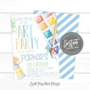 Art Party Birthday Invitation, Art Party invitation, Paint Party Birthday Invitation. Editable Boy Art Birthday Invitation, Instant Access