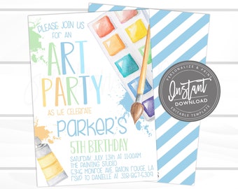 Art Party Birthday Invitation, Art Party invitation, Paint Party Birthday Invitation. Editable Boy Art Birthday Invitation, Instant Access