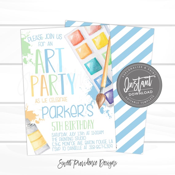 Art Party Birthday Invitation, Art Party invitation, Paint Party Birthday Invitation. Editable Boy Art Birthday Invitation, Instant Access Il_570xn
