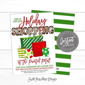 Holiday Flyer, Editable Christmas Holiday Shopping Boutique Invite, Holiday Open House Shopping Flyer template, Instant Access Edit Now image 1