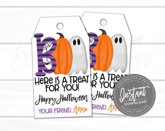 Halloween Gift Tag, Halloween Tags, Trick or Treat Favor Tags, Halloween Printable, Halloween Favor Tags, EDITABLE INSTANT ACCESS edit now