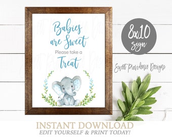 Shower Favors Sign, Babies are Sweet Sign, Treat sign, Editable Elephant Print, Baby Shower Sign, Blue Elephant, Instant Access,