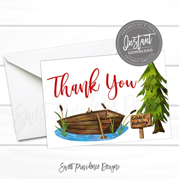 Fishing Thank you Card, Boy Thank You Card, Editable Baby Shower thank you, Reel Fun Fishing Invite, Printable Instant Access Il_570xn