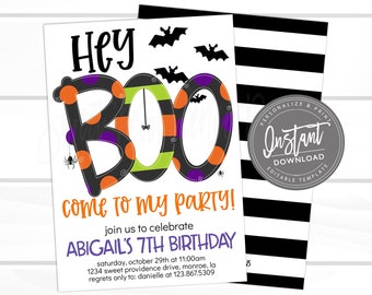 Halloween Party Invitation, Boo Bash Invite, Kids Birthday EDITABLE Costume Party Printable Pumpkin Invitations, Instant Access -Edit Now