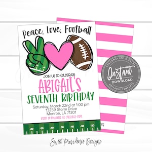 Football Birthday Invitation, Peace Love Football, Editable Football Party template, Tailgate and Celebrate Invite, Football, Instant Access