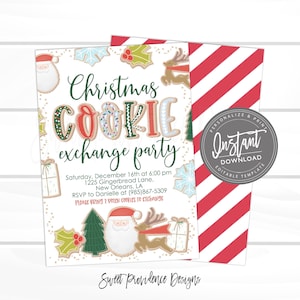 Christmas Cookie Exchange Invitation, Editable Christmas Party template, Cookie exchange, Santa Cookies, Christmas Invite, Instant Download