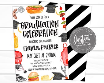 Editable Graduation BBQ Celebration Invitation, Printable Grad Party Invite, Class of 2025. Instant Access, Edit Now