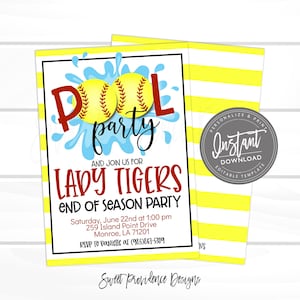 Editable Softball Party Invitation, Editable End of Season Softball team party, Pool Party, Girl Sports Invite, Printable Instant Access