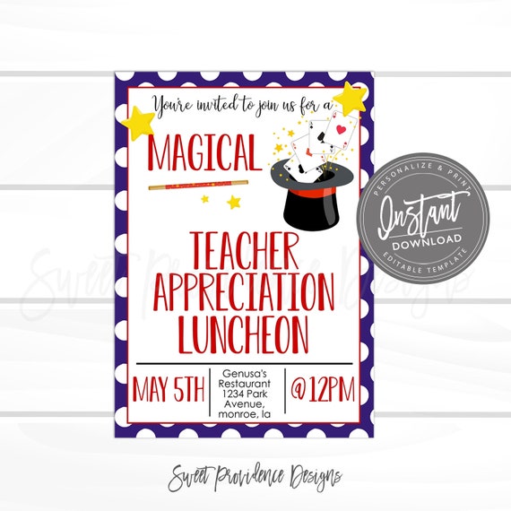 Teacher Appreciation Luncheon Invitation, Magical Teacher Luncheon, Editable PTO fundraiser template Instant Access- EDIT NOW Il_570xn