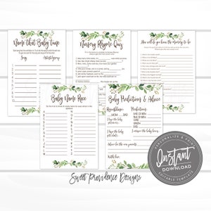 Baby Shower Games Party Pack, Printable Shower Games, EDITABLE baby game, Printable Greenery, Bingo, Shower Game, , Instant Access