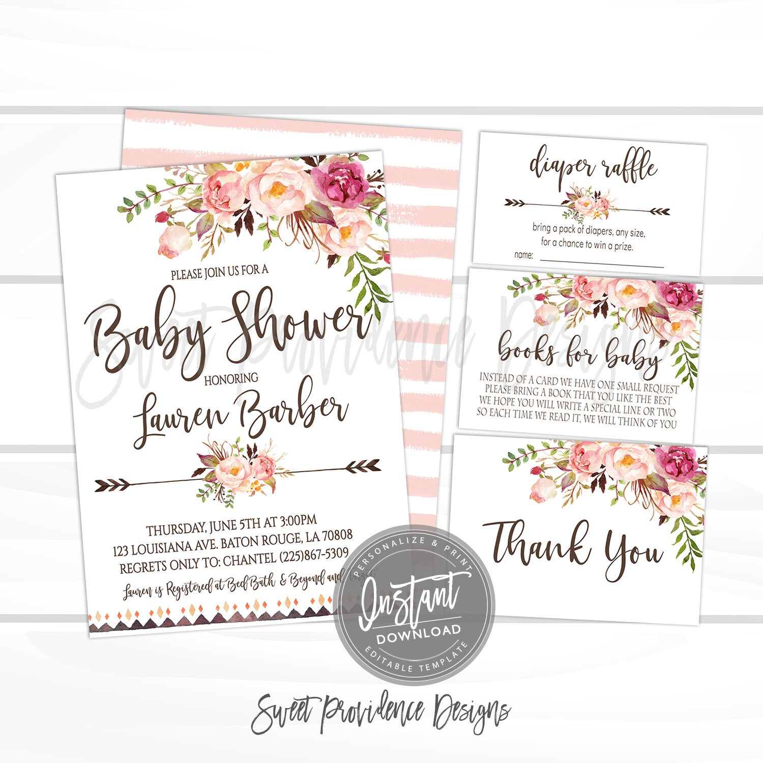 Baby Shower Invitation Kit Boho Floral Invitation Set Etsy