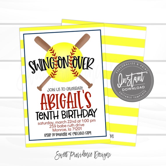 Softball Birthday Invitation, Pool Party, Editable Softball team party, Girl Sports Birthday Invite, Printable Instant Access EDIT NOW Il_570xn