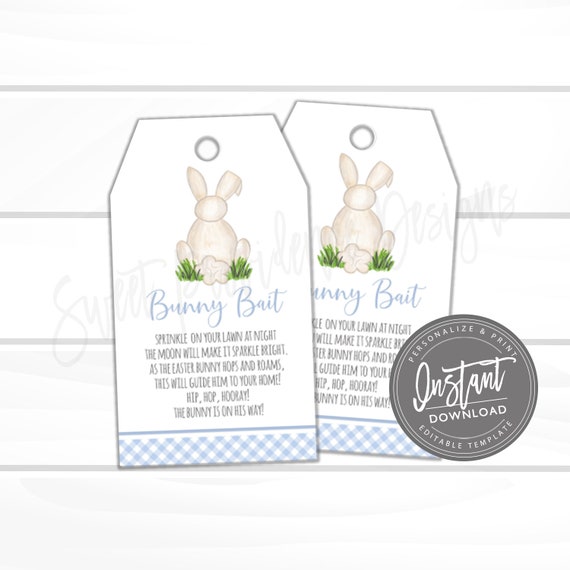 Easter Favor Tags, Bunny Bait, Editable Easter Party Tags, Boy Birthday Thank you Favor Tags, Editable Gift Tags, template Instant Access Il_570xn