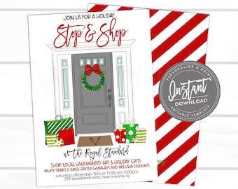 Christmas Flyer, Editable Ornament Stop & Shop Holiday Boutique Invite, Business shopping flyer, open house template Instant Download