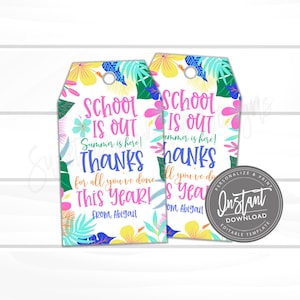 Lehrer Wertschätzung Geschenkanhänger, Schulen, Sommer ist da, Danke Favor Tag, Ende des Schuljahres, Sommer Tag Printable, Instant Download