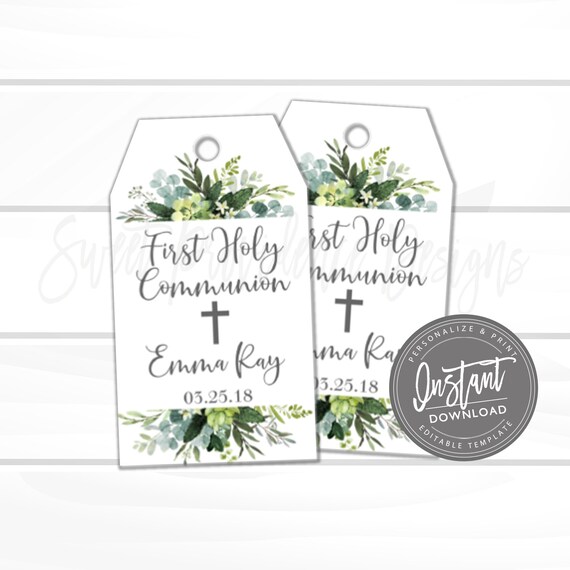 Communion Favor Tags, Editable Communion Girl or Boy First Religious Thank you Favor Tags, Editable Gift Tags,template Instant Access Il_570xn