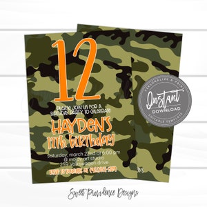 Camo Birthday Invitation, Boys Hunting Birthday invitation, Camo Party, Camouflage Birthday Party, Camo party, Any Age, Instant Access