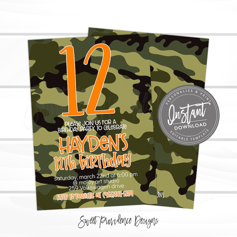 Camo Birthday Invitation Boys Hunting Birthday Invitation - Etsy