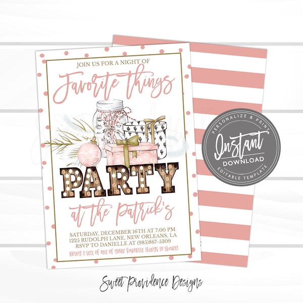 Favorite Things Holiday Party, Christmas Marquee Invitation, Editable Christmas Party Invite template, Company Party Flyer, Instant Access
