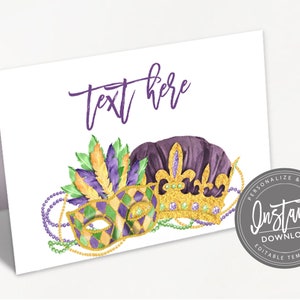 Mardi Gras Food Tent, Editable Name Place Cards, Masquerade Folded tent name card, Mardi Gras Printable Template, Instant Access