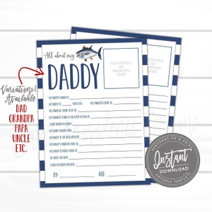 Questionnaire sur la fête des pères, cadeau pour la fête des pères, tout sur papa modifiable, questions pour les enfants, grand-père, oncle, cadeau - modifier maintenant