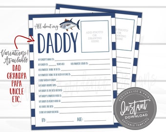 Fathers day questionnaire Survey,  Father's Day Gift, All about Daddy Editable , questions for kids, Grandpa, Uncle, Present- edit now